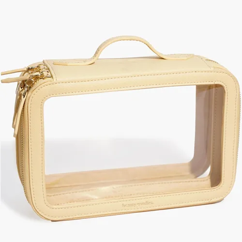 BEAUTYGOODIES Bolsa de maquillaje de viaje transparente, Beige, Bolsa de cosméticos transparente beige