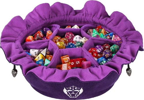 CardKingPro Bolsas para Dados Inmensos con Bolsillos - Púrpura - Capacidad para más de 150 Dados - Ideal para Acaparadores de Dados [Diseño Morado
