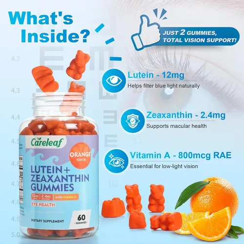 Miniatura 5 de Suplementos veganos de luteína y zeaxantina, luteína para ojos con zeaxantina y vitamina A, gomitas de luteína para alivio de ojos secos y visión