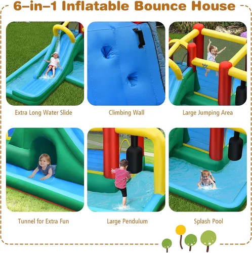 Miniatura 7 de BOUNTECH Tobogán acuático inflable, tobogán acuático para niños, casa de rebote en húmedo y seco, combo para diversión al aire libre con soplador