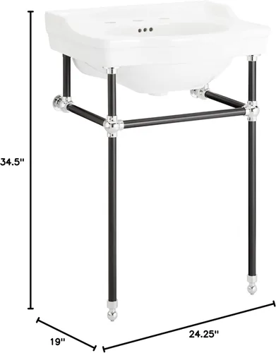 Miniatura 10 de Signature Hardware 480510 Cierra - Lavabo de baño con consola de porcelana vítrea de 24-1/4 pulgadas con 3 orificios para grifo en centros de 8