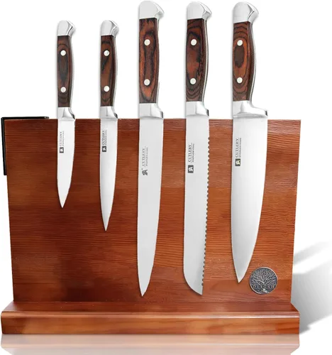 Miniatura 9 de Juego de 7 cuchillos de cocina con bloque magnético - Acero inoxidable de alto carbono, forjado a mano, apto para lavavajillas - Juego de cuchillos