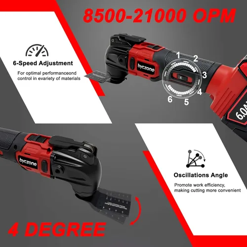 Miniatura 4 de Multiherramientas oscilantes para batería Milwaukee de 18 V, multiherramienta inalámbrica con 6 velocidades variables 8,500-21,000 RPM, 23 piezas