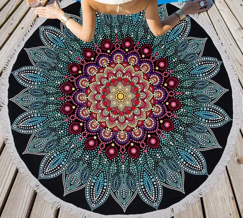 Miniatura 2 de LIVILAN Toalla de playa redonda bohemia con mandala para mujer, toalla de playa circular suave y bonita, manta de playa circular, regalos hippie