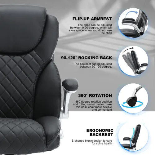 Miniatura 4 de Silla de oficina grande y alta de 400 libras, silla de escritorio ergonómica de respaldo alto con soporte lumbar, silla ejecutiva de piel sintética