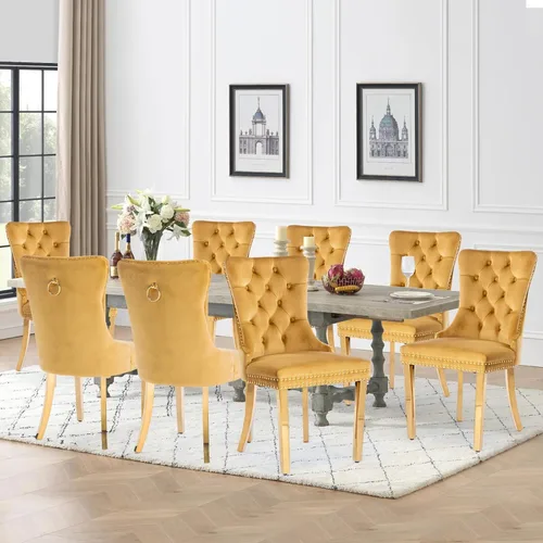 Miniatura 125 de Juego de 2 sillas de comedor de terciopelo tapizadas con ribete de cabeza de clavo y patas doradas chapadas en acero inoxidable para cocina