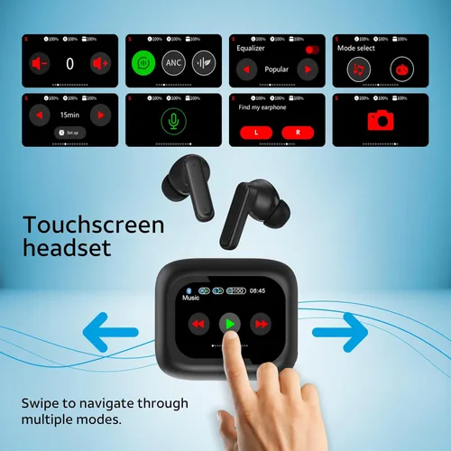 Miniatura 4 de AT&T Mellow Vue - Auriculares inalámbricos para Android y iPhone, pantalla LED, carga rápida USB-C, auriculares Bluetooth con micrófono, ajuste