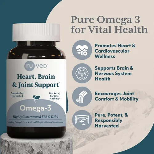 Miniatura 2 de Ruved 1000mg Omega-3, Omega 3 puro y potente para el bienestar diario, ácidos grasos esenciales para el cerebro, las articulaciones y la salud