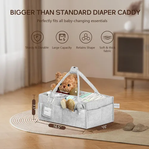 Miniatura 2 de GEMII Organizador de pañales – Organizador grande para bebés con asa para artículos esenciales para recién nacidos, niños o niñas (gris, grande)