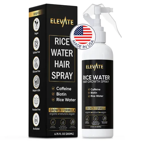 Miniatura 8 de Elevate Spray para el crecimiento del cabello con agua de arroz, infundido con biotina, cafeína y aloe vera para un cabello más grueso, más largo