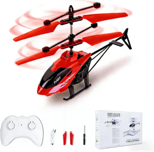 Helicóptero de control remoto, detección de gestos helicóptero volador en interiores, avión RC para adolescentes con vuelo de 10 minutos, Rojo
