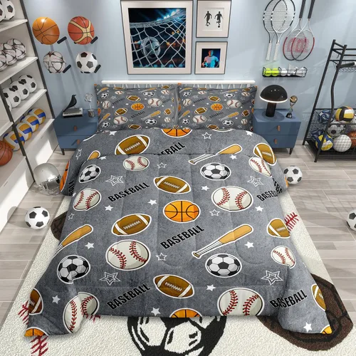 Miniatura 17 de Juego de edredón de fútbol para niños, tamaño individual, con líneas geométricas doradas, campo de fútbol, 2 piezas, para niños, adolescentes
