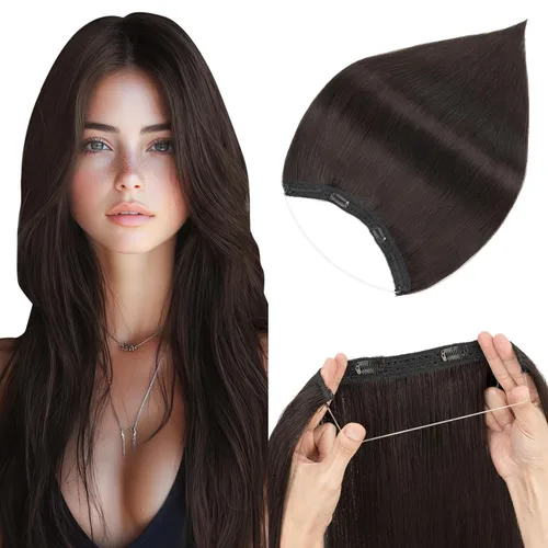 Miniatura 18 de Extensiones de cabello en aureola de cabello humano real, Extensión de cabello Halo 100% cabello humano, Extensiones de cabello con alambre, Lacio