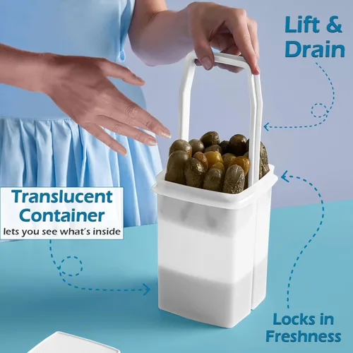 Miniatura 4 de Home-X Contenedor de pepinillos con colador, contenedor de jalapeño sin BPA para almacenamiento sin desorden de alimentos condimentados, soporte