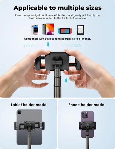 Miniatura 6 de Viozon Soporte de Piso para Tablet con Brazo Largo Flexible y Soporte para Teléfono, Ajustable en Ángulo 360°, Aleación de Aluminio, para Cama