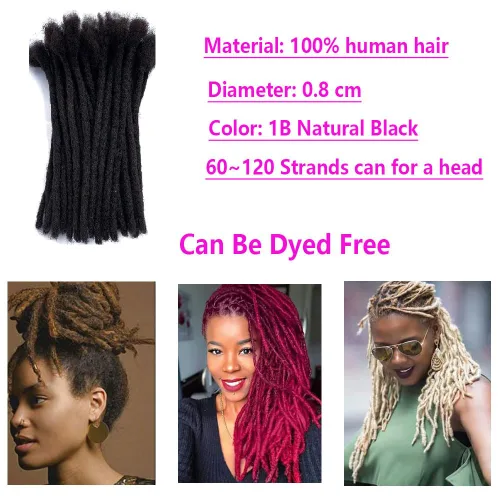 Miniatura 4 de Extensiones Loc de 0.2 in de diámetro, extensiones de rastas de cabello 100% humano para hombres y mujeres, con cobertura de cabeza completa, hechas
