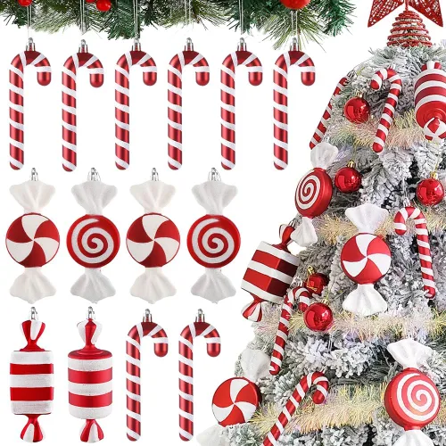 14 piezas de adornos colgantes de bastón de caramelo y piruleta navideños, manualidades colgantes de bastón de caramelo para árbol de Navidad de