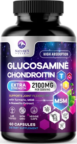 Complejo articular de glucosamina condroitina - 2100 mg por porción - Soporte articular extra fuerte con MSM, cúrcuma y boswellia - Apoya el