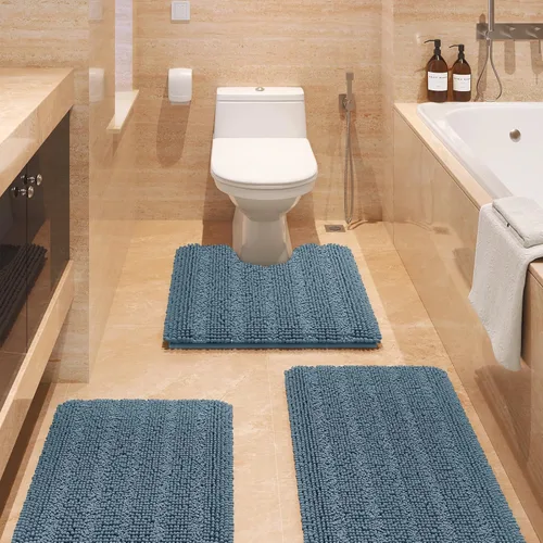 Miniatura 101 de ACCUMTEK - Juego de alfombras de baño a rayas beige de 3 piezas, ultrasuaves, antideslizantes de chenilla, alfombras de baño mullidas y absorbentes
