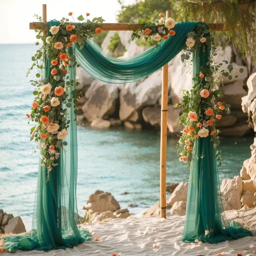 Miniatura 5 de Tela drapeada para arco de boda de 28" x 19 pies, telón de fondo de tela de gasa transparente, 1 panel de cortinas verde esmeralda para decoración