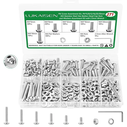 Miniatura 19 de Surtido de 1500 piezas de tornillos, tuercas y arandelas, kit de pernos y tuercas métricos M2 M3 M4 M5 M6 con cabeza hexagonal de casquillo, acero