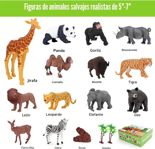Miniatura 3 de Tudoccy Juguetes de figuras de animales de safari - 13 figuras realistas de animales salvajes de plástico y libro de sonido para niños - juguetes