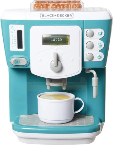 BLACK+DECKER - Cafetera junior para juegos de rol, aparato de cocina para niños con acción realista, luz y sonido, taza de café de juguete para