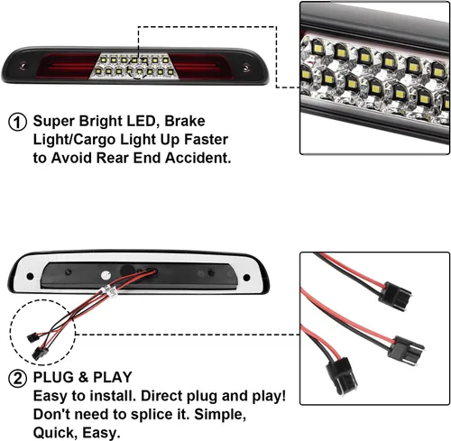 Miniatura 5 de Tercera tercera luz de freno LED compatible con F1501994-1996 F250/F350 1994-1997/para Bronco 1992-1996 ensamblajes de luz de freno de montaje alto