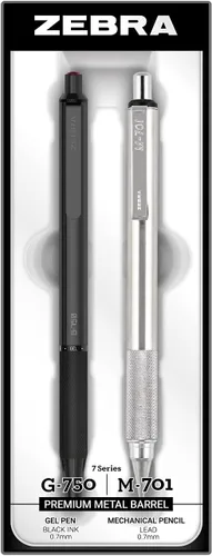Zebra Pen G-750 y M-701 - Juego de regalo de bolígrafo de gel retráctil, barril de metal premium, punta media/fina, 0.028 in, paquete de 2 (10512)