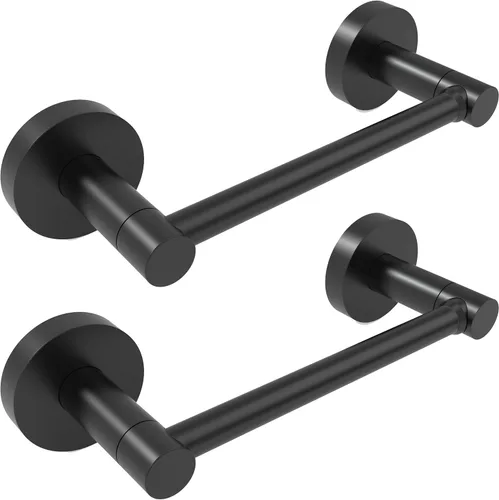 Miniatura 9 de Soporte de papel higiénico negro mate para baño, soporte de rollo de papel giratorio de doble poste de acero inoxidable y aleación de zinc, montaje