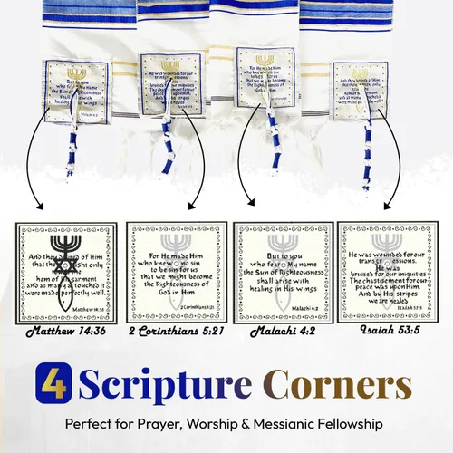 Miniatura 2 de Holy Land Market Mantón mesiánico de oración Tallit azul reydorado con bolsa, tarjeta y folleto a juego de Israel
