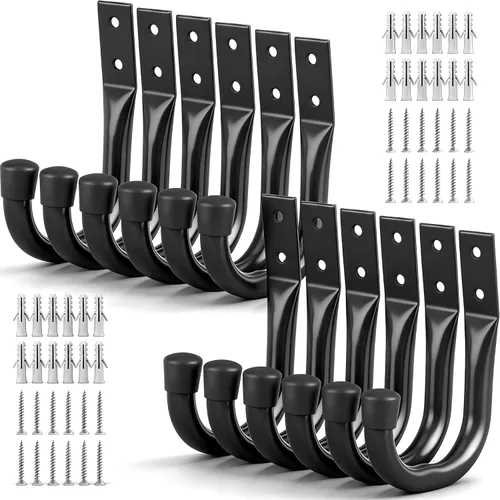 Miniatura 12 de Ganchos de almacenamiento para garaje de servicio pesado, juego de 6 ganchos para bicicletas para pared de garaje, ganchos utilitarios para garaje