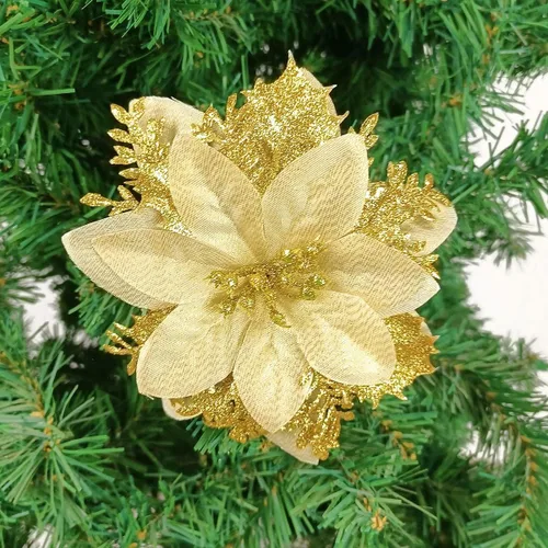 Miniatura 2 de Gardeningwill Paquete de 12 adornos colgantes dorados de 5 pulgadas con forma de flor con purpurina para fiestas