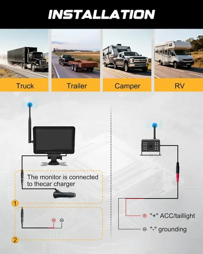 Miniatura 7 de RETRUE Cámara de respaldo para remolque, cámara de respaldo inalámbrica con monitor de 7 pulgadas 1080HD, IP68 resistente al agua 170 ° visión