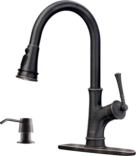 APPASO Grifo de cocina de bronce con dispensador de jabón, grifo de fregadero de bronce frotado con aceite para cocina, grifo de fregadero de cocina