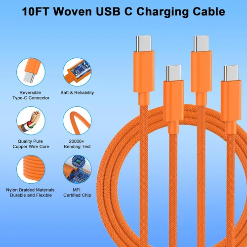 Miniatura 5 de [Certificado MFi de Apple] Cargador para iPhone 17 Pro Max de carga rápida, paquete de 2 bloques de carga USB C de 40 W con cable de carga tipo C
