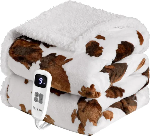 Miniatura 32 de Manta térmica con estampado de vaca, manta eléctrica, manta térmica con 10 niveles de calor y 10 horas de apagado automático, acogedora y suave