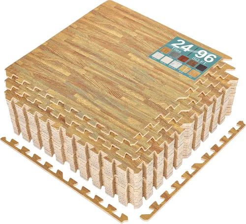 Miniatura 36 de Sorbus Losetas de suelo de madera veteada, esteras de espuma EVA entrelazadas, losetas de 3/8" de grosor para suelos de madera, esteras de ejercicio