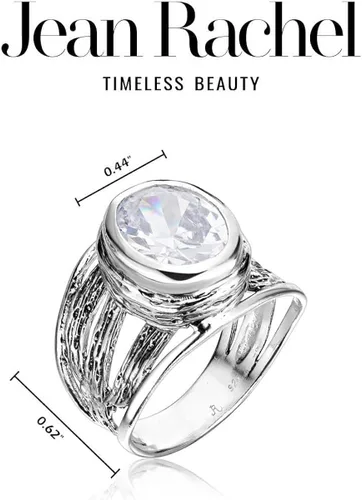 Miniatura 7 de JEAN RACHEL JEWELRY Anillo de plata de ley 925 con un bisel de circonita cúbica transparente ovalada blanca, hipoalergénico, sin níquel ni plomo