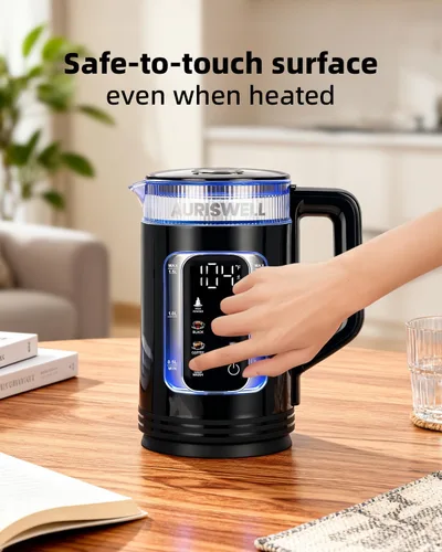 Miniatura 6 de Tetera Eléctrica Auriswell con Control de Temperatura, Hervidor de Agua Inteligente de Vidrio para Té, Café y Hervir, Apagado Automático, Mantener