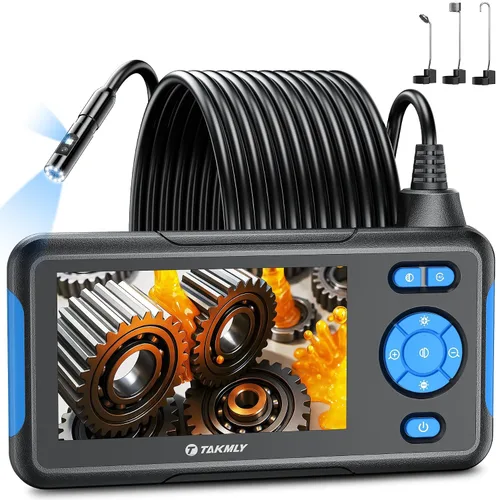 T TAKMLY Cámara de endoscopio con luz, boroscopio industrial de lente dual 1080P con 8 luces LED, cámaras de inspección tipo serpiente de 4.3'',