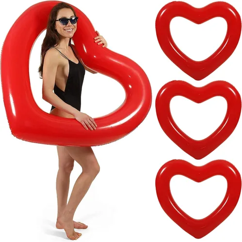 Miniatura 13 de LOTELI - Flotadores de piscina con forma de corazón originales para adultos, más gruesos y fuertes, flotadores inflables grandes para fiestas, Blanco