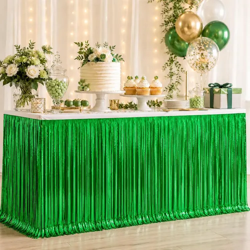 Miniatura 15 de Faldas de mesa de oropel de papel metálico con flecos para mesas rectangulares, cortinas de serpentina, telón de fondo para cumpleaños, boda