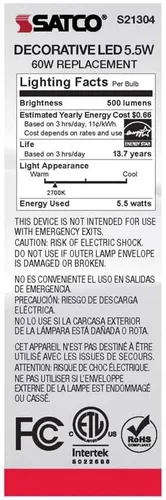 Miniatura 6 de Satco 6Pk 5.5w CA10 LED 2700K Candelabro Base regulable - 60w equiv