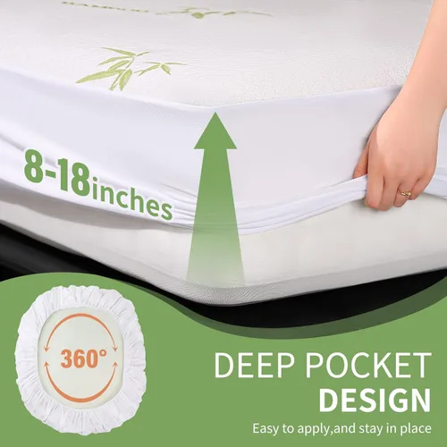 Miniatura 5 de FGZ Protector de colchón de bambú, tamaño individual, impermeable, refrigerante, lavable a máquina, con bolsillos profundos de 39 x 75 + 15 pulgadas