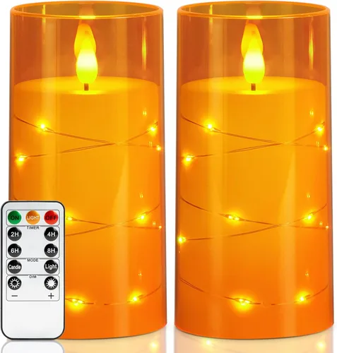 Miniatura 11 de Homemory Velas sin llama con luces de hadas de cadena de estrellas incrustadas, velas que funcionan con pilas, velas LED, velas falsas con control