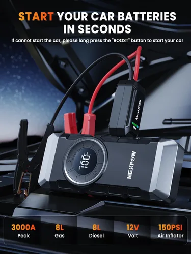 Miniatura 5 de NEXPOW Arrancador de batería de coche con compresor de aire pico de 3000 A, caja de arranque portátil de 12 V 150 PSI para motores de gasolina