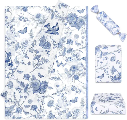 Miniatura 10 de Whaline 100 hojas de papel de seda floral negro vintage chinoiserie Toile flor pájaro mariposa papel de regalo para bricolaje, manualidades