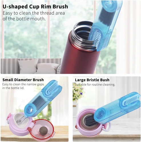 Miniatura 3 de Cepillo de limpieza multifuncional 3 en 1, juego de cepillos limpiadores de botellas de agua, incluye cepillo para tapa de taza, cepillo de botella