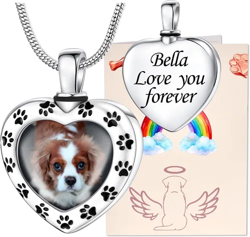 Miniatura 19 de Fanery Sue Collar personalizado para cenizas de mascotas para perros y gatos, foto y texto personalizados, regalo de condolencia, regalo de cremación